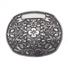 Design Gürtelschnalle Blume mit Spruchband - Made in Italy - vorne